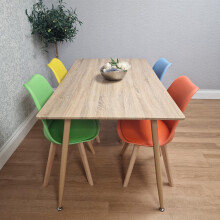 KOSY KOALA 4 Seater Modern Dining Table 140cm with Wood Effect Metal Leg and 4 Colourful Mixed Chairs for Kitchen & Dining Room Furniture Set