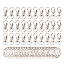60 Delar Nyckelring Clip Krokar Twist Locks Lanyard Snap Krokar med Delade Nyckelringar (Silver)