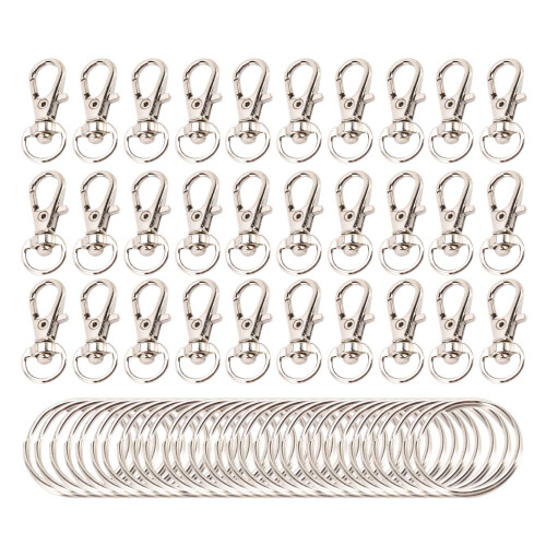 60 Pieces Key Ring Clip Hooks Twist Locks Lanyard Snap Hooks with Split Key Rings (Silver)
