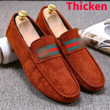 (Khaki Thicken,42Foot Length26cm/10.23in)Mocassins hommes cuir antidérapant penny chaussures plates mode accessoires classiques