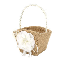 Flower Girl Basket Rustykalny Juta na Vintage Rustykalny Weselny Kosz na Kwiaty z PerłOwą RąCzką