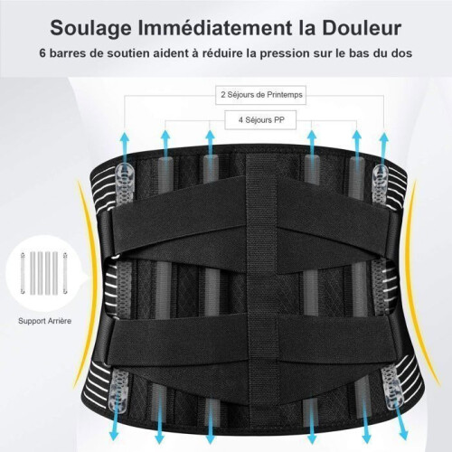 Lumbar Support Belt with 4 Springs Adjustable Double Strap for Lower Back Support Size L 1