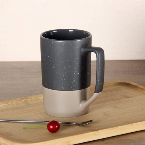 515 ml Large Ceramic Coffee Mug, Grey with White Dots, Two Tone Design, Large Handle, Unisex 1