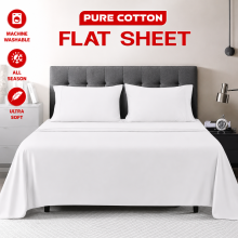 (Super King, White) 100% Egyptian Cotton Flat Sheets TC 400 Full Bed Sheet Single Double King Size