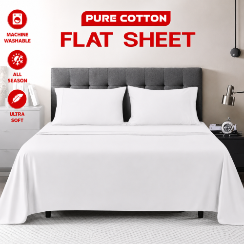 (Super King, White) 100% Egyptian Cotton Flat Sheets TC 400 Full Bed Sheet Single Double King Size