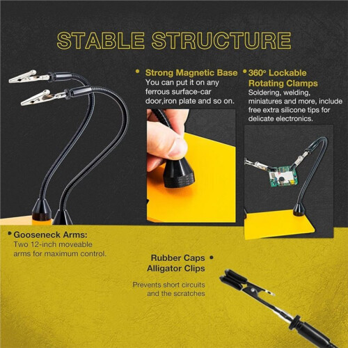 2 Pack Magnetic Flexible Gooseneck Metal with Alligator Clips for Helping Hands Third Hand Tool Automobile Electronics 1