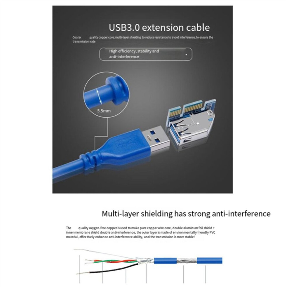Pci-E 1X Extension Cable To Pcie Dual Port Adapter Expansion Card Nic Interface 0.6M 3475013404607