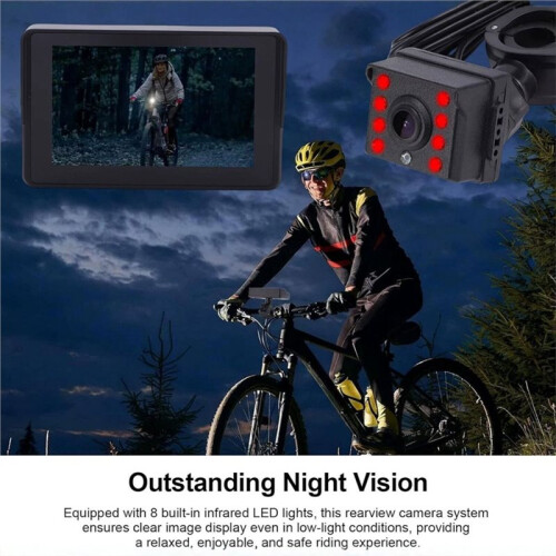 Câmera de Visão Traseira para Bicicleta com Tela HD de 5 Polegadas 1080P para Bicicleta de Montanha, Bicicleta Elétrica e Espelho Retrovisor 1