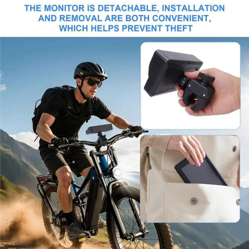 Câmera de Visão Traseira para Bicicleta com Tela HD de 5 Polegadas 1080P para Bicicleta de Montanha, Bicicleta Elétrica e Espelho Retrovisor 2