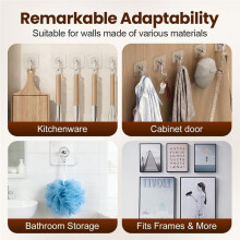 Drill Free Adhesive Hooks,Heavy Duty Picture Hangers Without Nails,Adhesive Wall Hooks for Kitchen & Bathroom 7x7cm