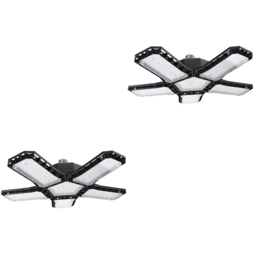 2Pcs LED Garage Folding Light Black 5 Panel Adjustable Ceiling Lamp 2