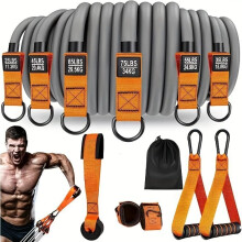 12-teiliges (136 kg) multifunktionales Fitness-Trainings-Widerstandsband-Set für Heimtrainings Grey Orange