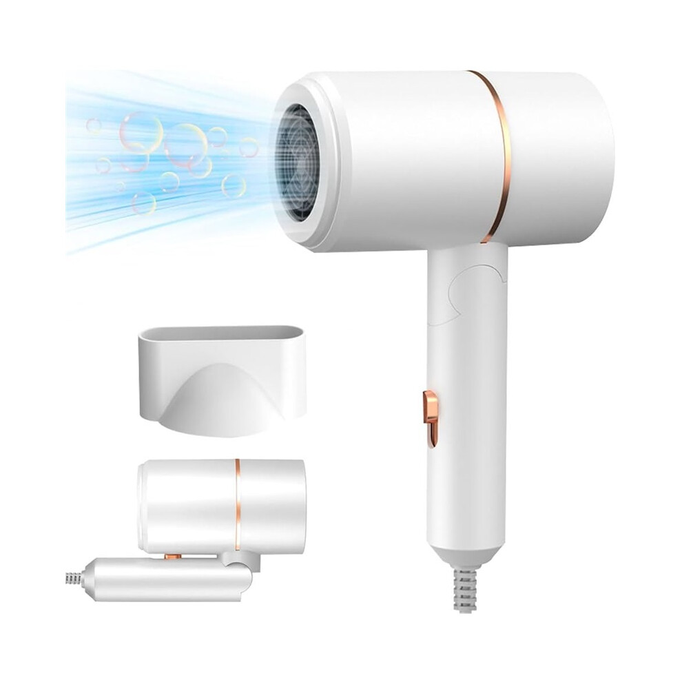 Stoyotu White (White) Hair Dryer Travel Foldable Hair Dryer Ionic Hairdryer Lightweight With 2 Heat And Cool Button, Silent Hairdryers For Women With 1 Concentrator