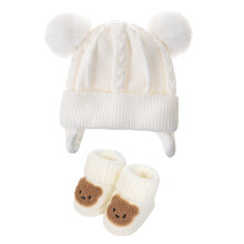 Breathable Acrylic For Cold Weather Winter Hat With Socks-White