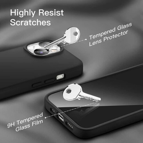 iPhone 14 Protective Case Silicone Black Slim with 2 Screen Protectors and 2 Camera Lens Protectors 1