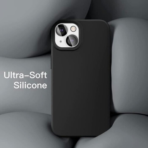 iPhone 14 Protective Case Silicone Black Slim with 2 Screen Protectors and 2 Camera Lens Protectors 2