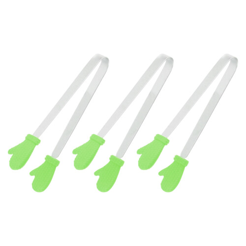 Pinces de service alimentaire en Silicone, 3 pièces, BBQ-Vert 3