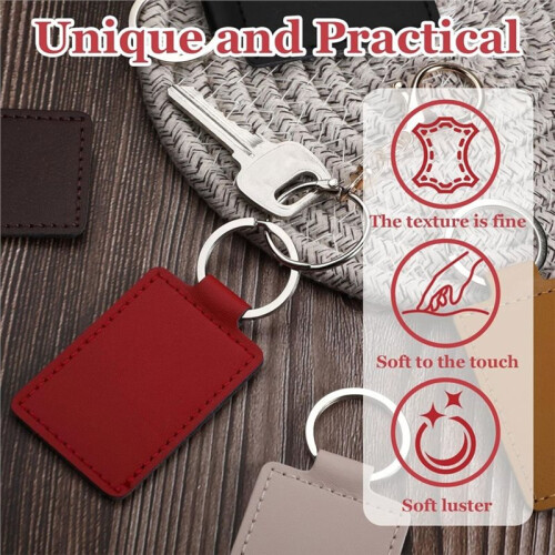 48 Pcs Leather Key Fob Kit, Rectangular Keychain Blanks, PU Key Chain, Stamping DIY Crafts 1