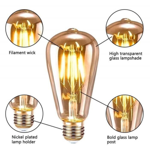 6 Pack E27 Vintage LED Edison Bulbs ST64 Warm White Decorative Retro Light Bulbs 1