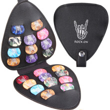 ROCK ON Gitarrenplektrumhalter mit 22 Plektren - Plektrum-Etui aus PU-Leder