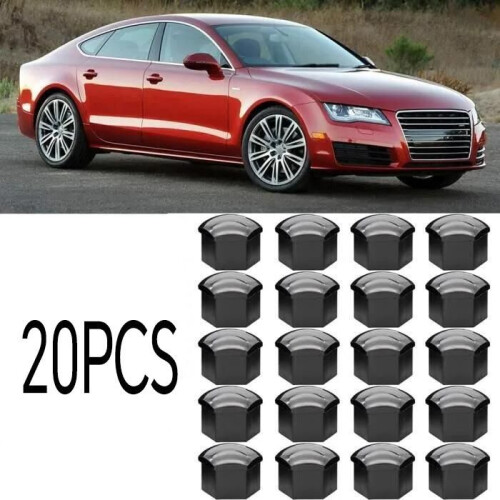 20 Wheel Nut Covers 17 mm with Removal Tool, Black, Durable ABS for Wheel Stud Nuts 1