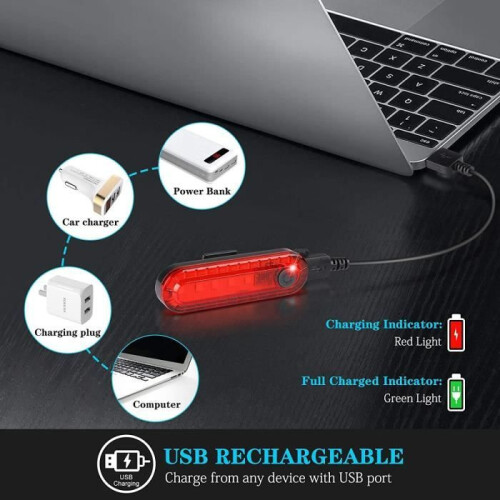 IP65 Waterproof LED Bicycle Rear Light, Shockproof, 4 Lighting Modes, USB Rechargeable Compact Safety Light 2