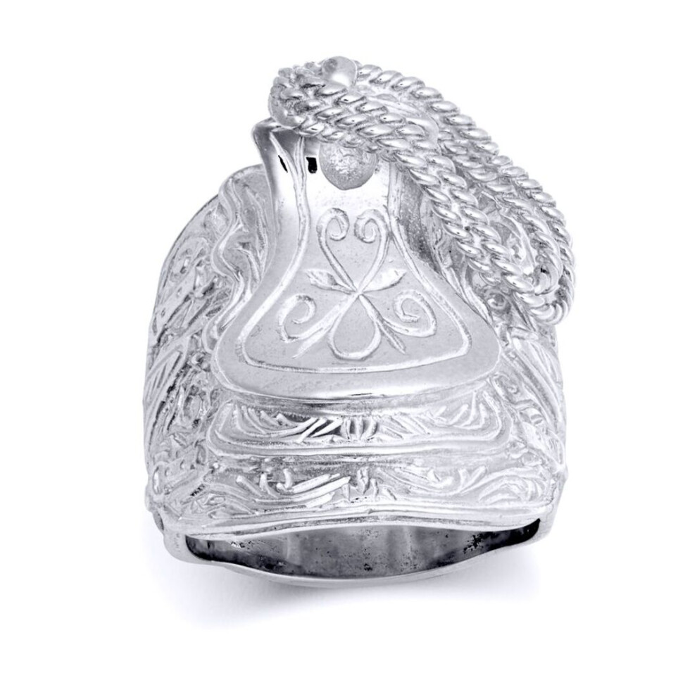 Jewelco London (V) Rhodium Carved Horse Saddle Stirrups Rope Craftsman Ring - Arn157 Silver