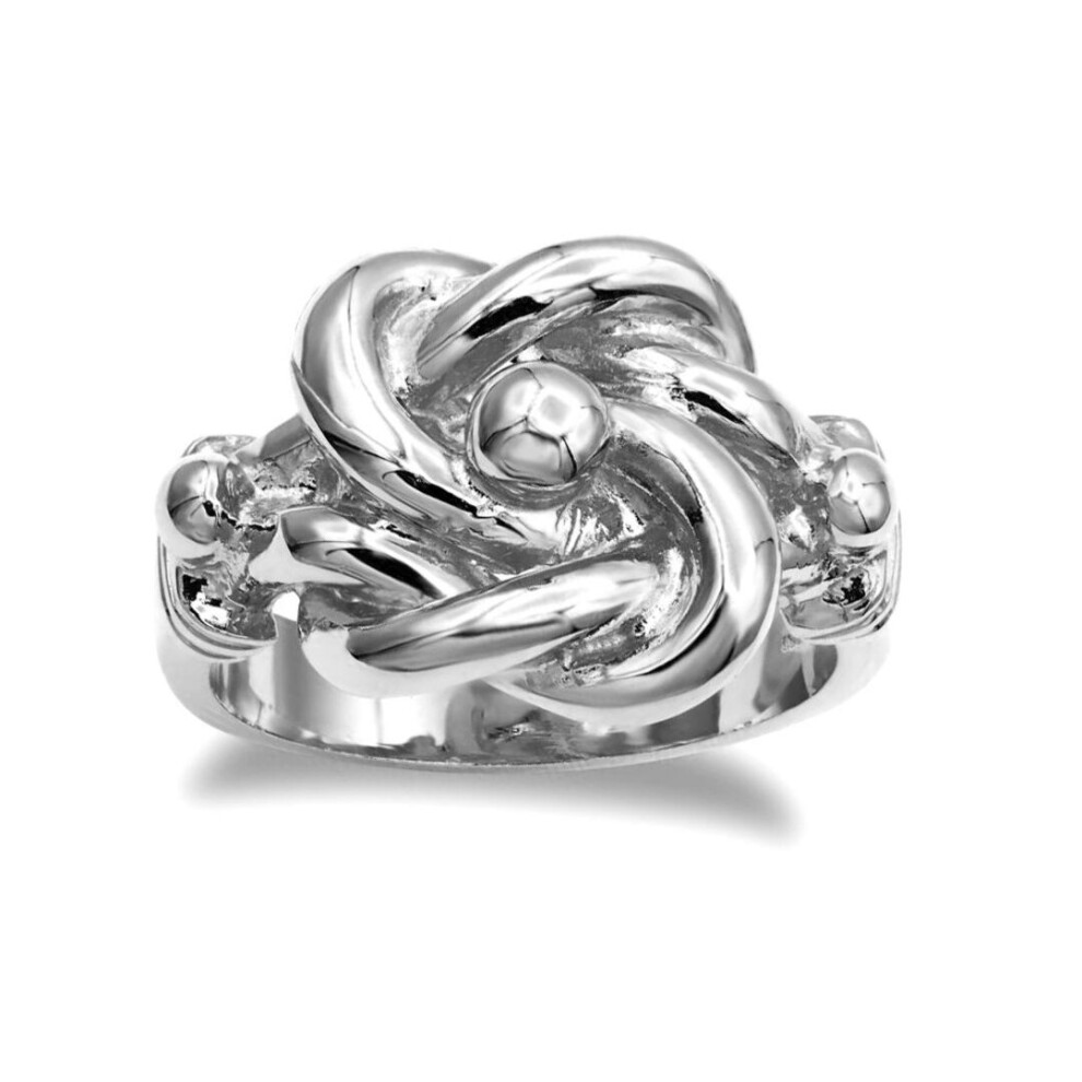 Jewelco London (Y) Rhodium Square Double Love Knot Ring - Arn161 Silver
