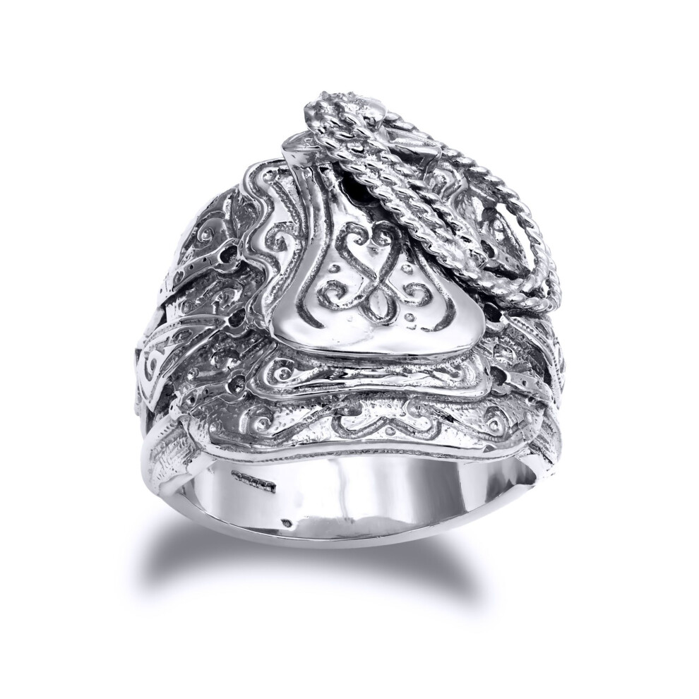 Jewelco London (V) Men's Solid Rhodium-Plated Horse Saddle Rope Ring - Arn204 Silver