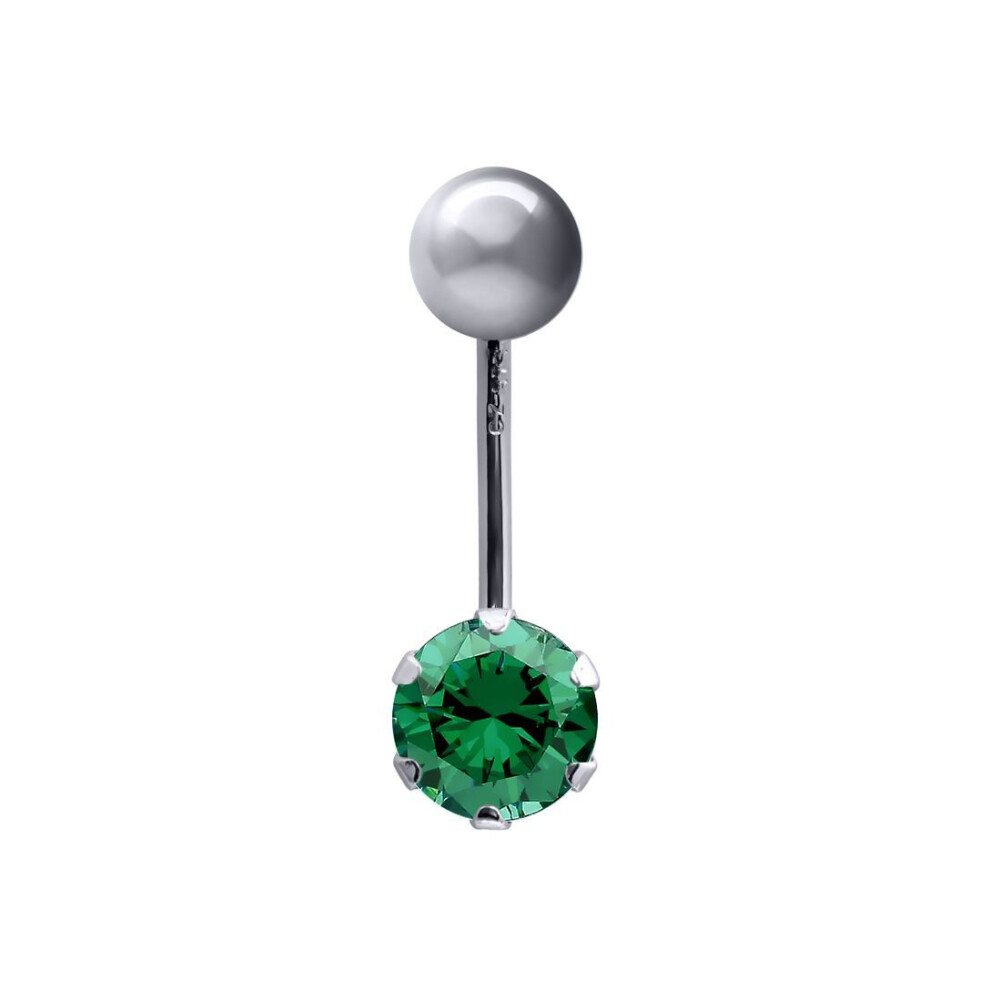 Jewelco London (Green) Ladies 9Ct White Gold 6Mm Cubic Zirconia Solitaire Banana Belly Bar Body Piercing 10Mm - Jbj101-Abc