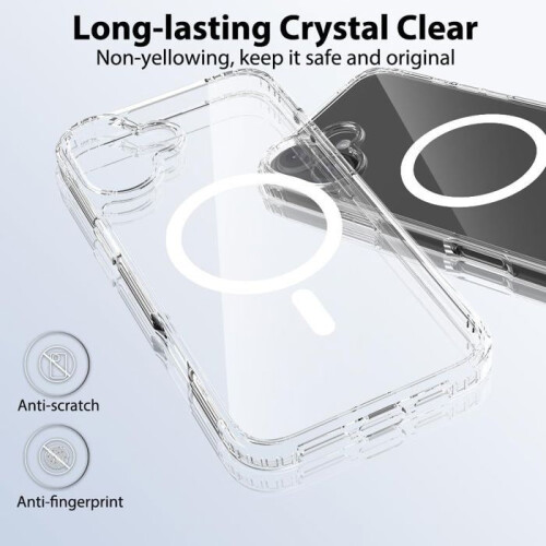 Capa protetora transparente à prova de choque para iPhone 17 com 2 películas de vidro temperado e anel magnético. 1
