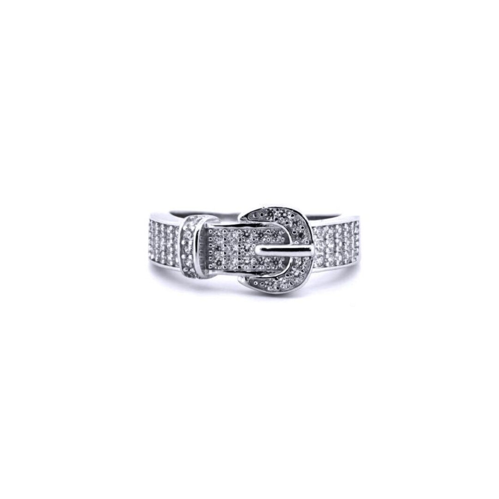 Jewelco London (L) Unisex Rhodium Round Cz Encrusted Belt Buckle Ring - Arn180 Silver