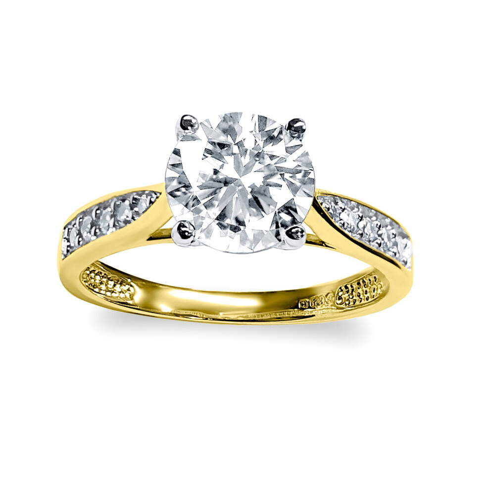 Jewelco London (O) 9Ct Yellow And White Gold White Round Brilliant Cubic Zirconia Solitaire Shoulder Set Ring - Jrn554 White,Gold,Yellow