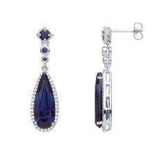 Jewelco London Ladies Rhodium Plated Sterling Silver Blue Pear CZ Elongated Rock Candy Drop Earrings - GVE979SAP