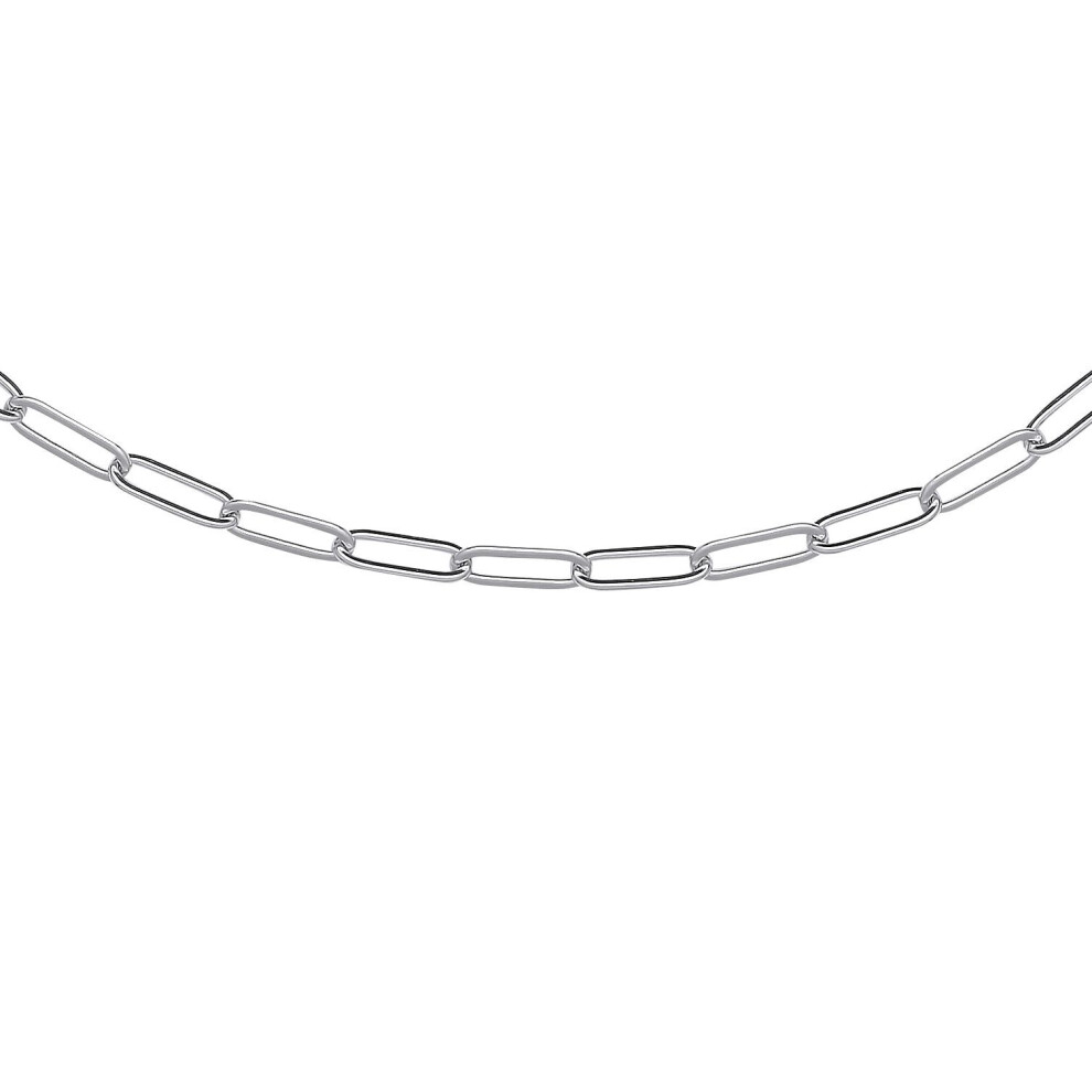 Jewelco London Ladies Rhodium Plated Sterling Plain Flat Paperclip Pill Chain Necklace 3Mm 18 + 2 Inch - Gvk382 Silver