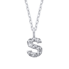 Jewelco London Ladies Rhodium Plated Sterling Silver Encrusted Mini Initial Pendant Necklace 16 + 1 inch - GIN6S