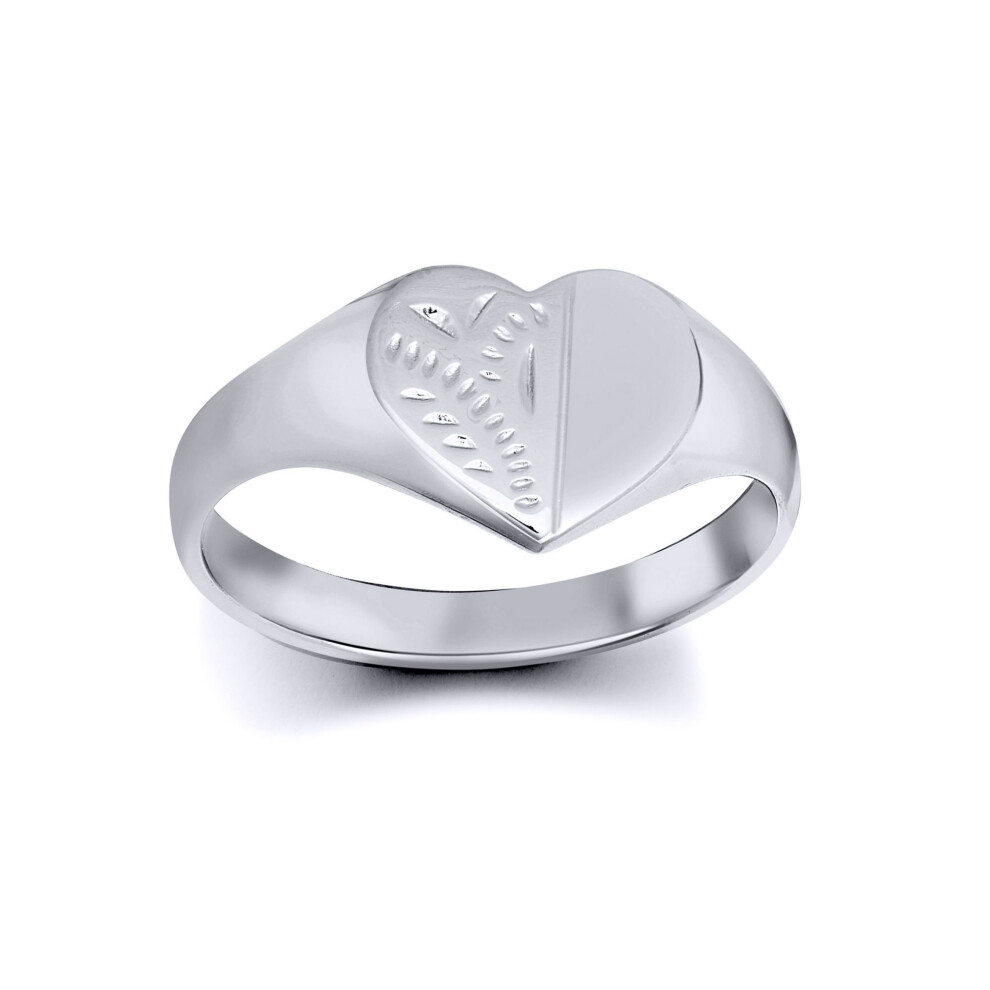 Jewelco London (L) Solid Rhodium-Plated 925 Sterling Diamond Cut Love Heart Signet Ring - Arn128 Silver