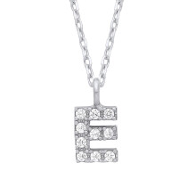 Jewelco London Ladies Rhodium Plated Sterling Silver Encrusted Mini Initial Pendant Necklace 16 + 1 inch - GIN6E