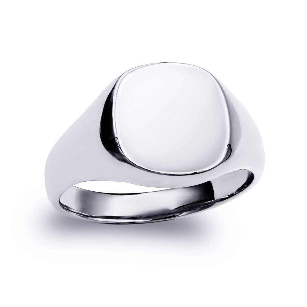 Jewelco London (Y) Solid Rhodium-Plated 925 Sterling Polished Square Cushion Signet Ring - Arn123 Silver