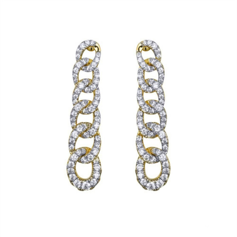 Jewelco London 14K Gold-Plated Silver Round Cz Encrusted Albert Curb Link Drop Earrings - Aes244
