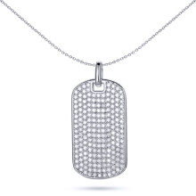 Jewelco London Men's Rhodium Silver Round CZ Encnrusted Rounded Corner Dog Tag Charm Pendant - APD172
