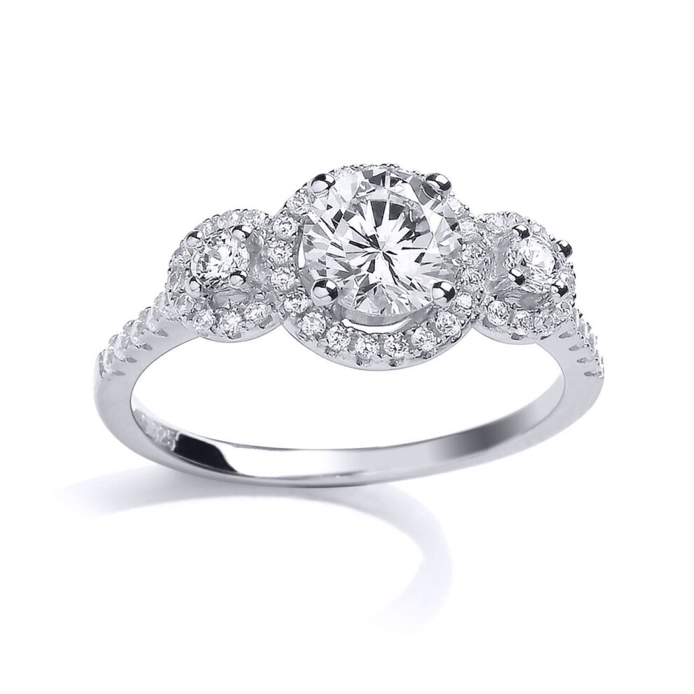 Jewelco London (M) Ladies Sterling Cubic Zirconia Halo Trilogy Engagement Ring - Gvr664 Silver