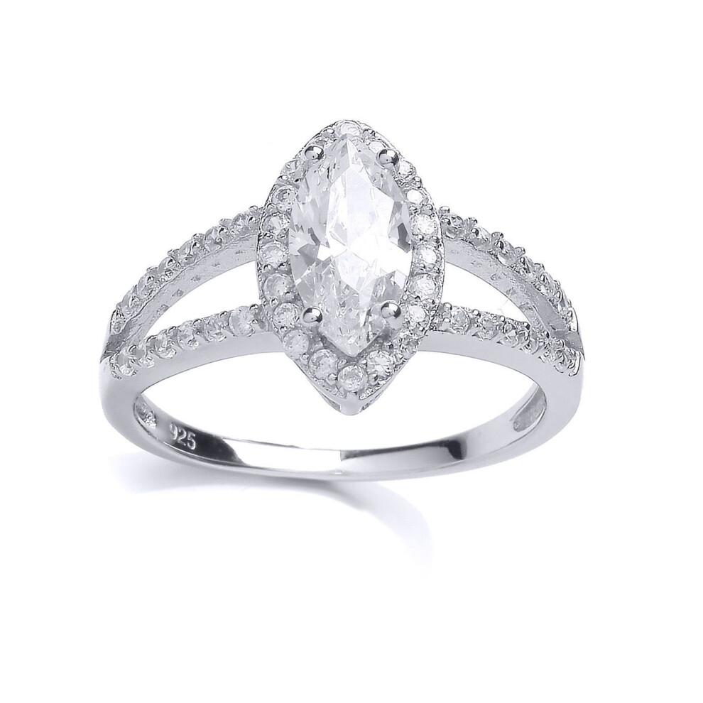 Jewelco London (P) Ladies Sterling Cubic Zirconia Split Shoulder Halo Solitaire Engagement Ring - Gvr714 Silver