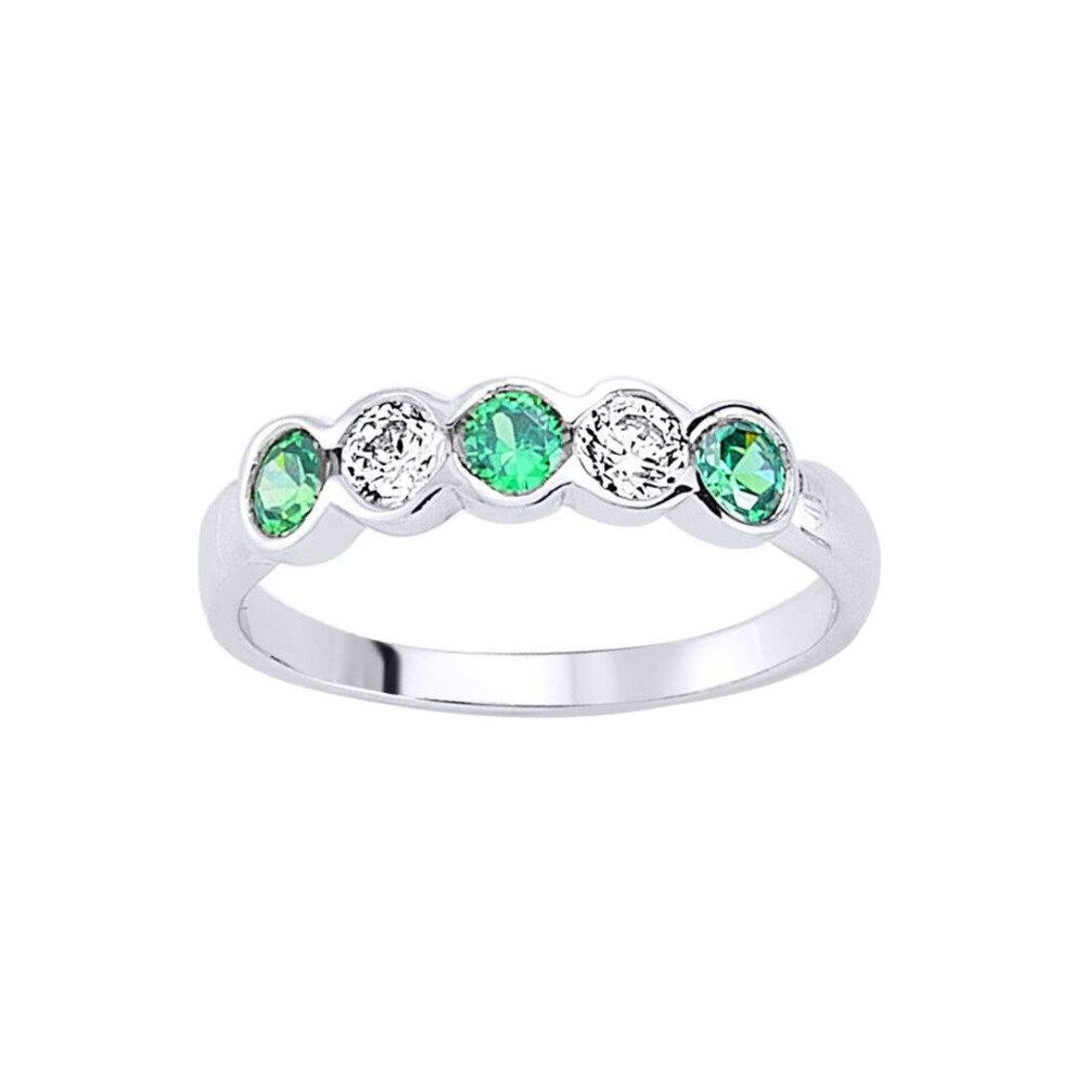 Jewelco London (N) Ladies Sterling Emerald-Green Cubic Zirconia Alternating Bubble Eternity Engagement Ring - Gvr492 Silver
