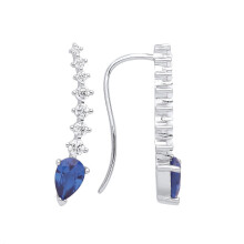 Jewelco London Ladies Rhodium Plated Sterling Silver Blue Pear CZ Torpedo Fishbone Drop Earrings - EAG1022