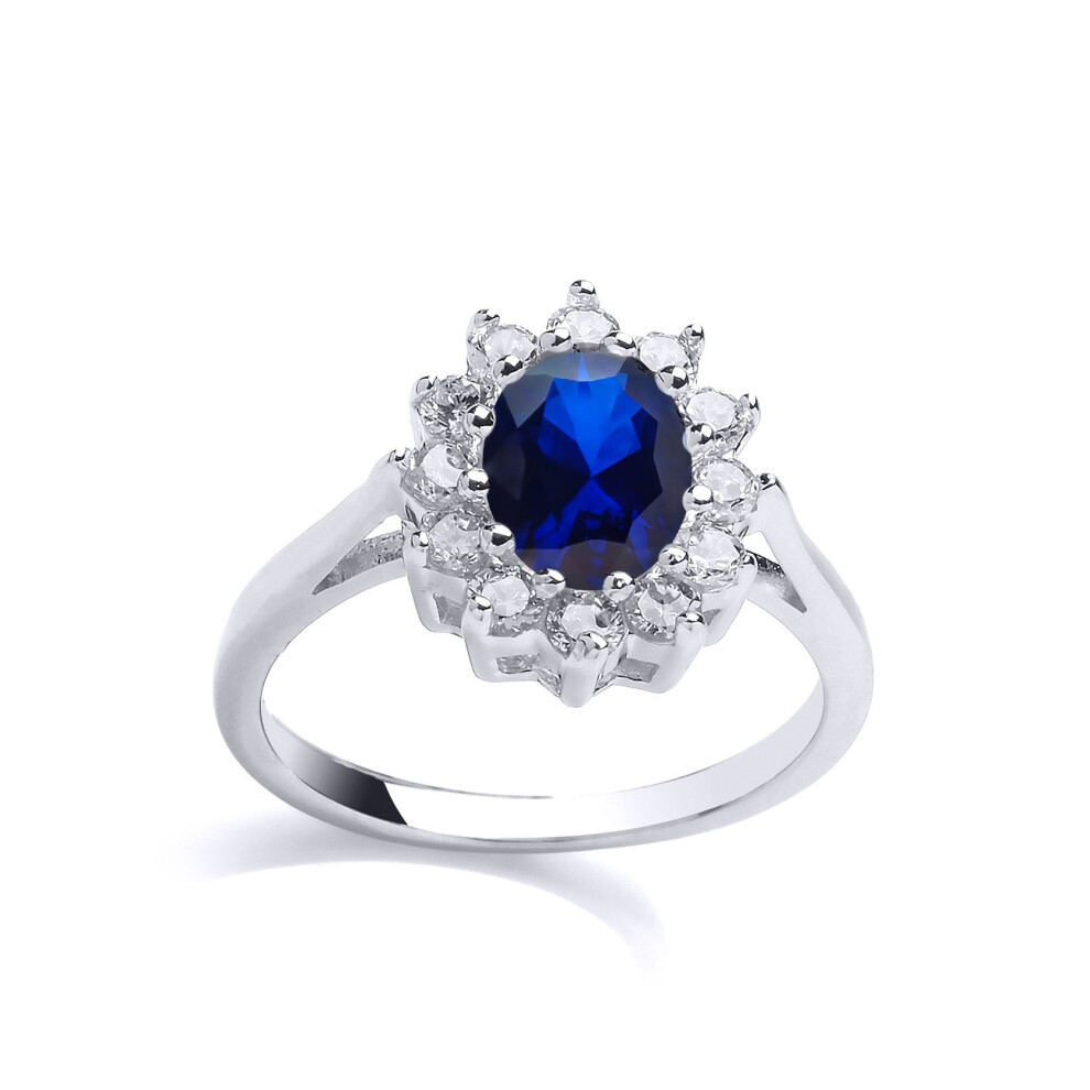 Jewelco London (N) Sterling Silver Sapphire-Blue Cubic Zirconia Princess Diana & Kate Royal Engagement Ring - Gvr564 Blue,Silver