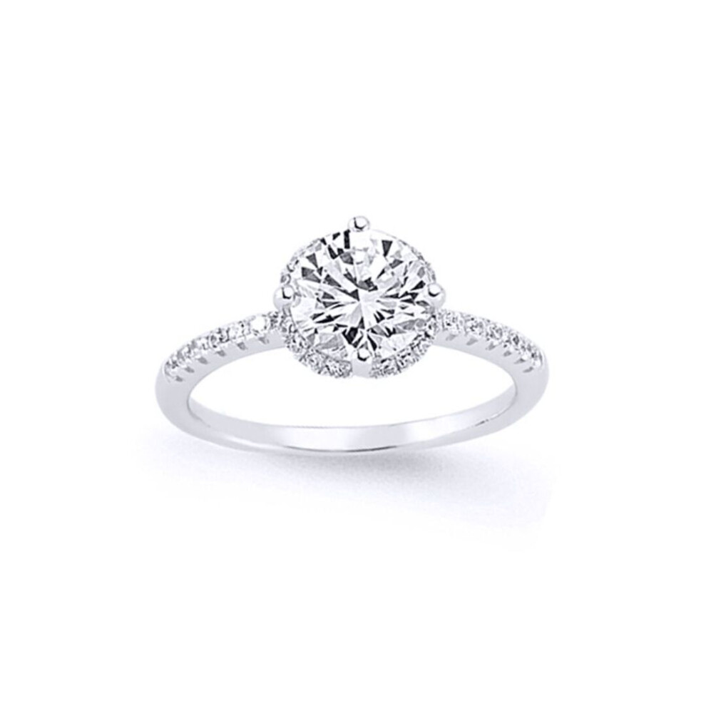 Jewelco London (R) Ladies Sterling Cubic Zirconia Shoulder-Set Halo Solitaire Engagement Ring - Gvr581 Silver