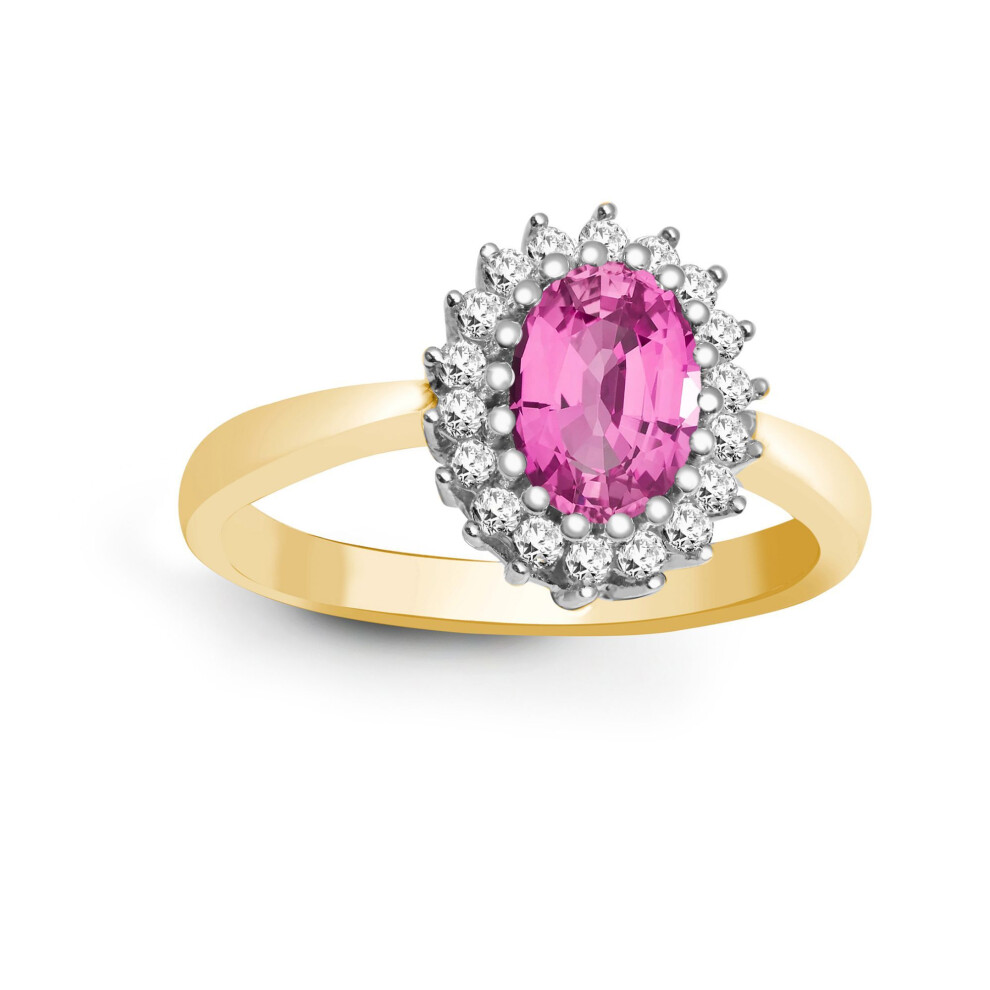 Jewelco London (Q) 9Ct Gold H I2 0.23Ct Diamond And Oval Pink 1.06Ct Sapphire Classic Royal Cluster Ring 11Mm - 9R424 Blue,Pink,Gold