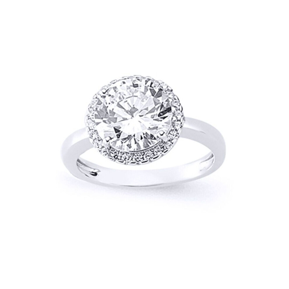 Jewelco London (N) Ladies Sterling Cubic Zirconia Halo Engagement Ring - Gvr610 Silver
