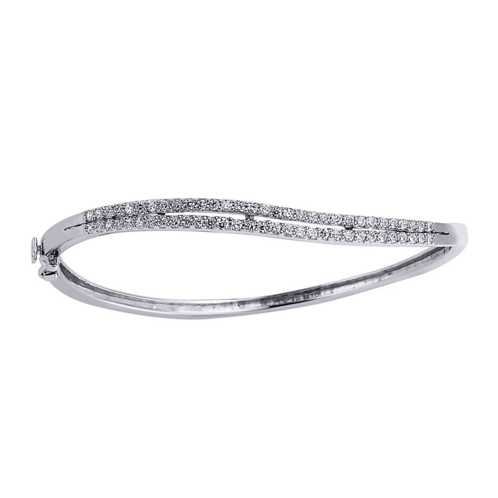 Jewelco London Ladies Sterling Cubic Zirconia Half Eternity Bangle Bracelet - Gvg104 Silver